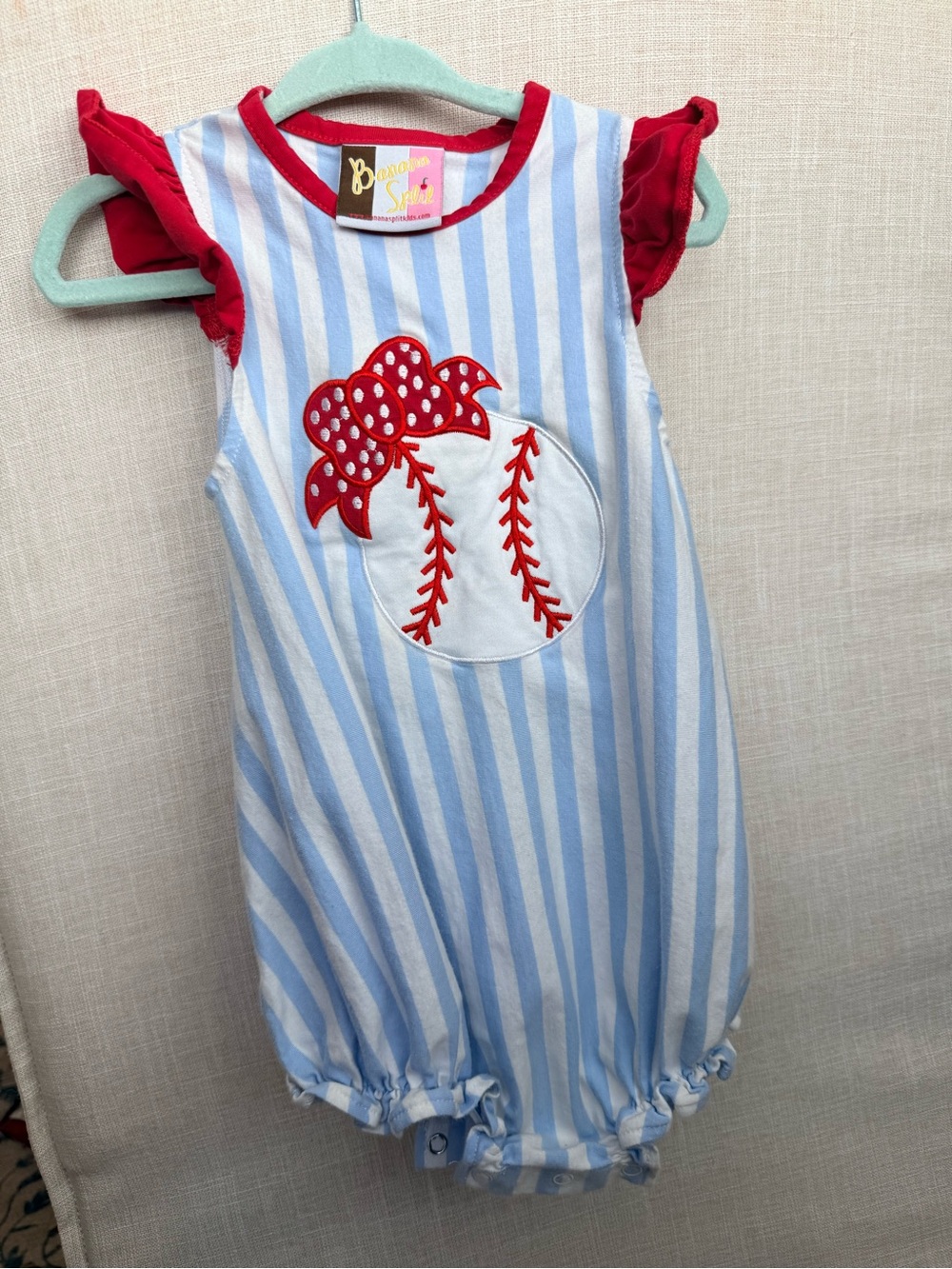 Blue & Red Baseball Bow One-Piece Bubble